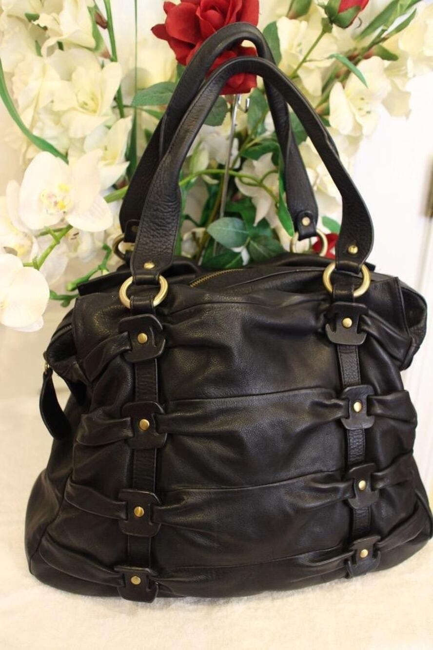 Sabina black leather studs pleated Bag PURSE (P3000